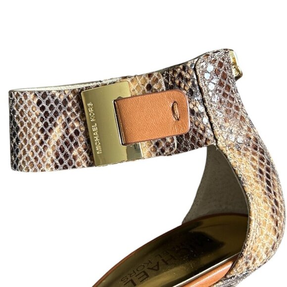 MICHAEL KORS Guiliana Faux Snake Skin Tan Leather Open Toe Sandal Heels US 6 - Picture 4 of 8